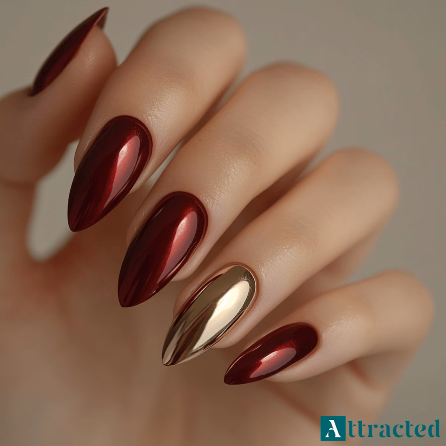 Jak nosić burgundowe paznokcie ze złotem?